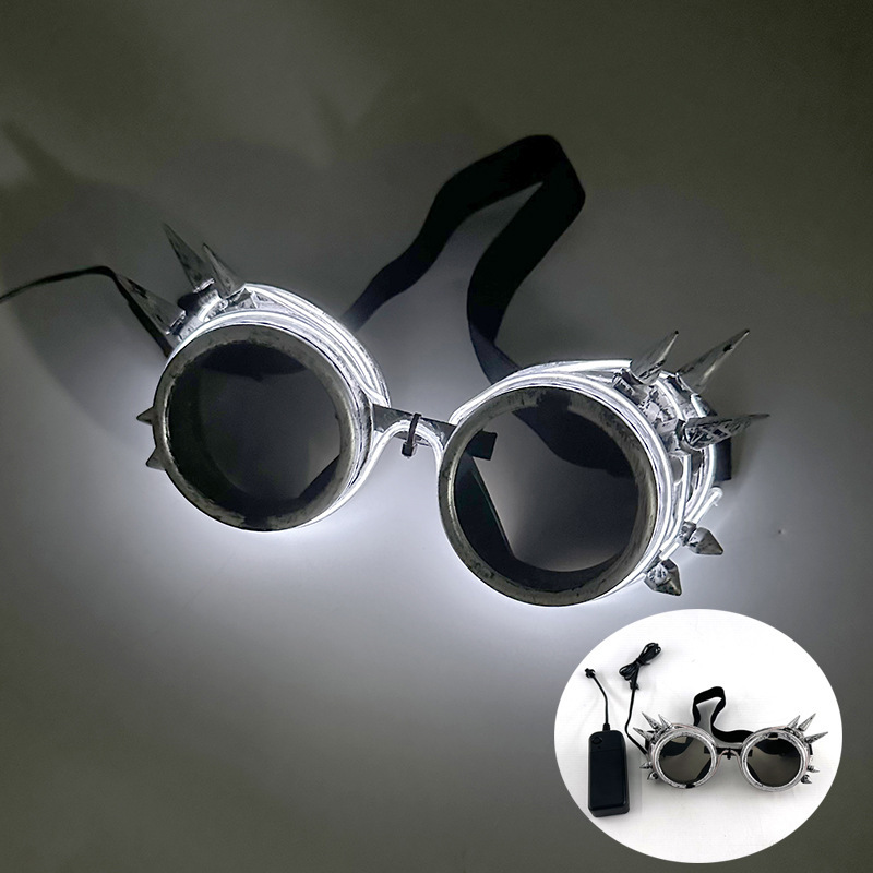 LED Steampunk Goggles with Spikes Retro Windproof Eyewear for Burning Man, Cosplay, Rave & Festival Outfits