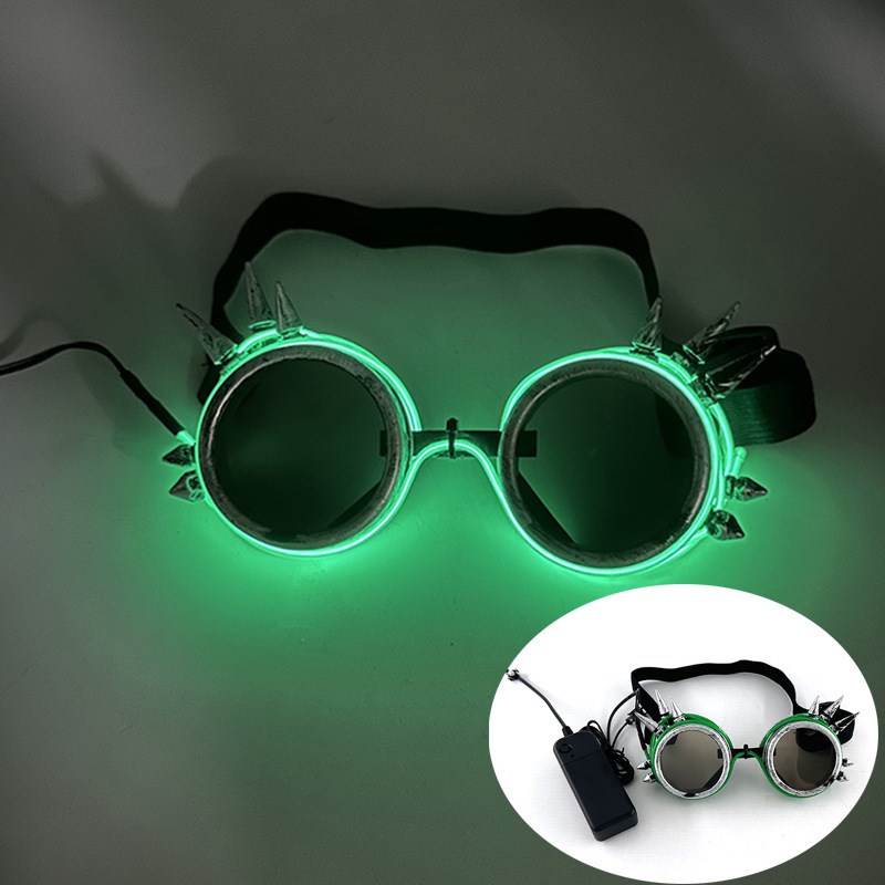 LED Steampunk Goggles with Spikes Retro Windproof Eyewear for Burning Man, Cosplay, Rave & Festival Outfits
