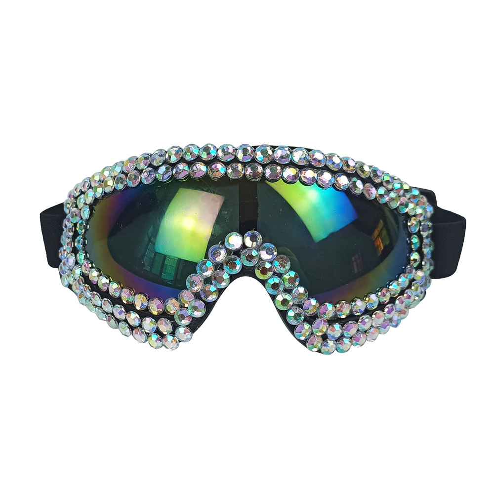 Pearl & Rhinestone Goggles Burning Man Festival Eyewear, Rave Accessories, Iridescent Lens Steampunk Glasses