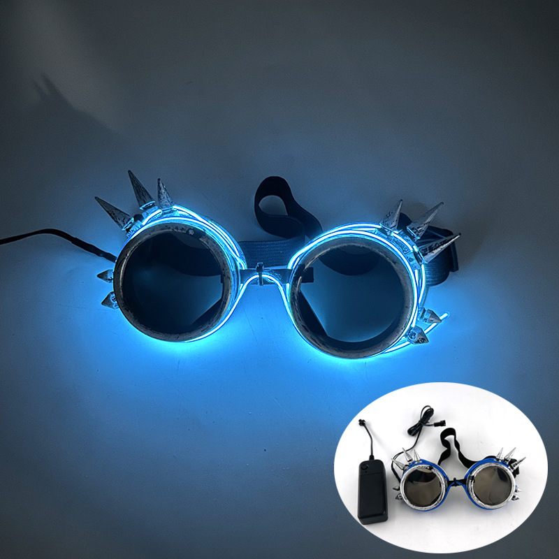 LED Steampunk Goggles with Spikes Retro Windproof Eyewear for Burning Man, Cosplay, Rave & Festival Outfits