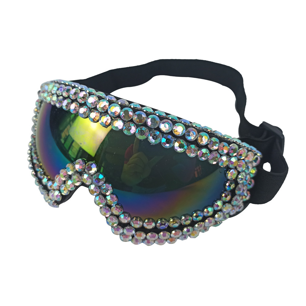 Pearl & Rhinestone Goggles Burning Man Festival Eyewear, Rave Accessories, Iridescent Lens Steampunk Glasses