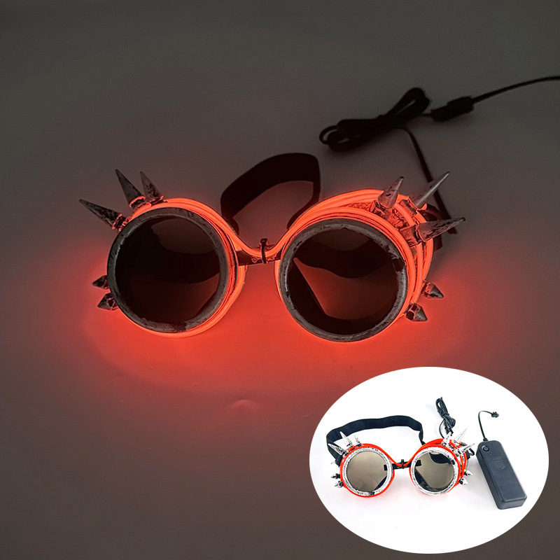 LED Steampunk Goggles with Spikes Retro Windproof Eyewear for Burning Man, Cosplay, Rave & Festival Outfits