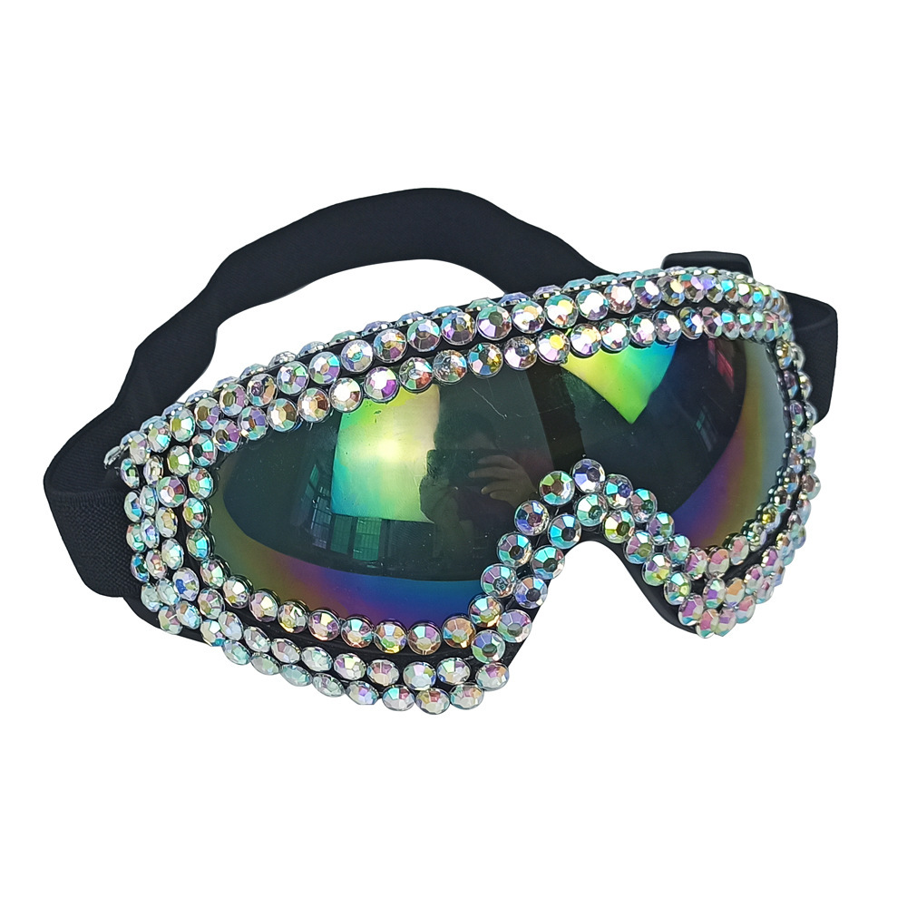 Pearl & Rhinestone Goggles Burning Man Festival Eyewear, Rave Accessories, Iridescent Lens Steampunk Glasses