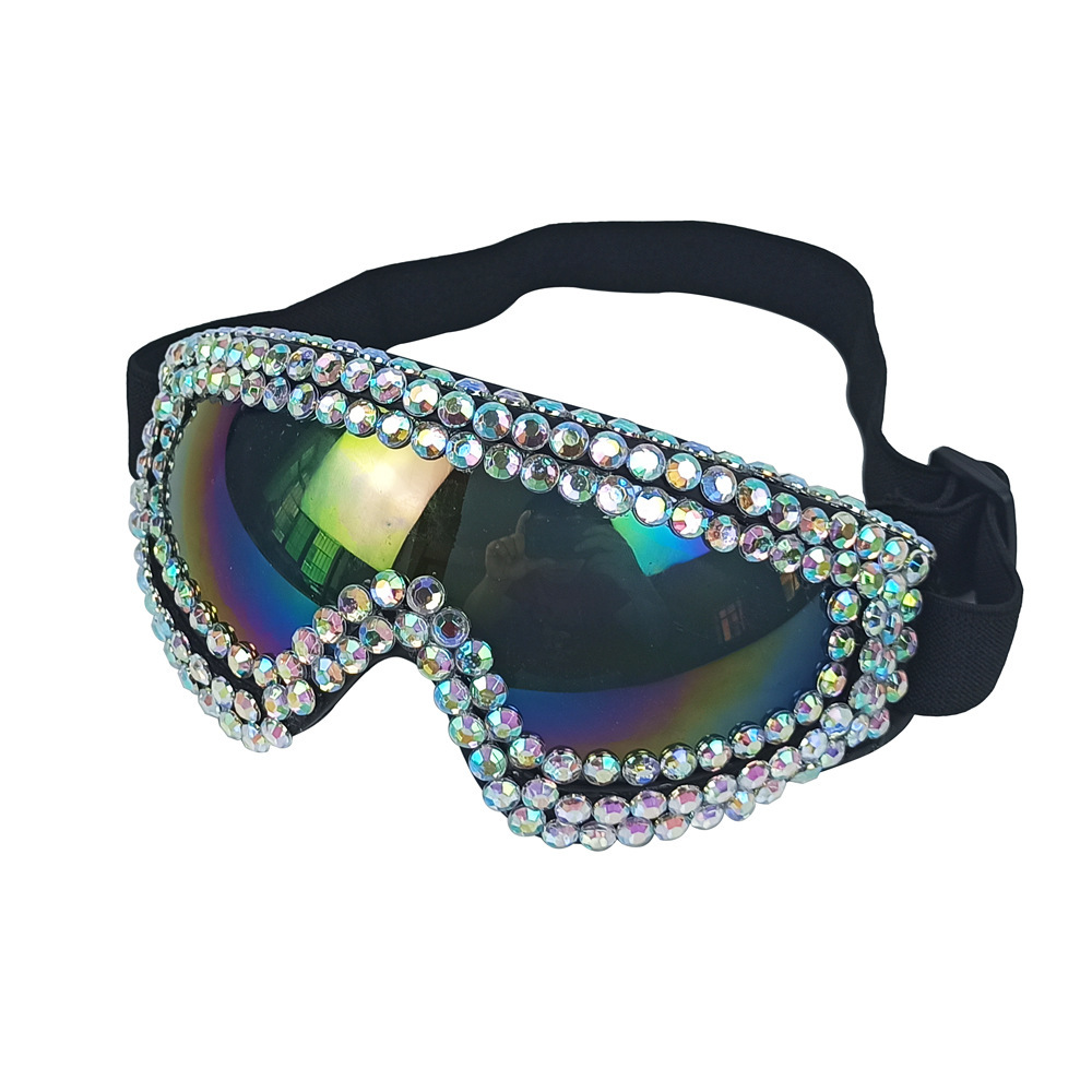 Pearl & Rhinestone Goggles Burning Man Festival Eyewear, Rave Accessories, Iridescent Lens Steampunk Glasses