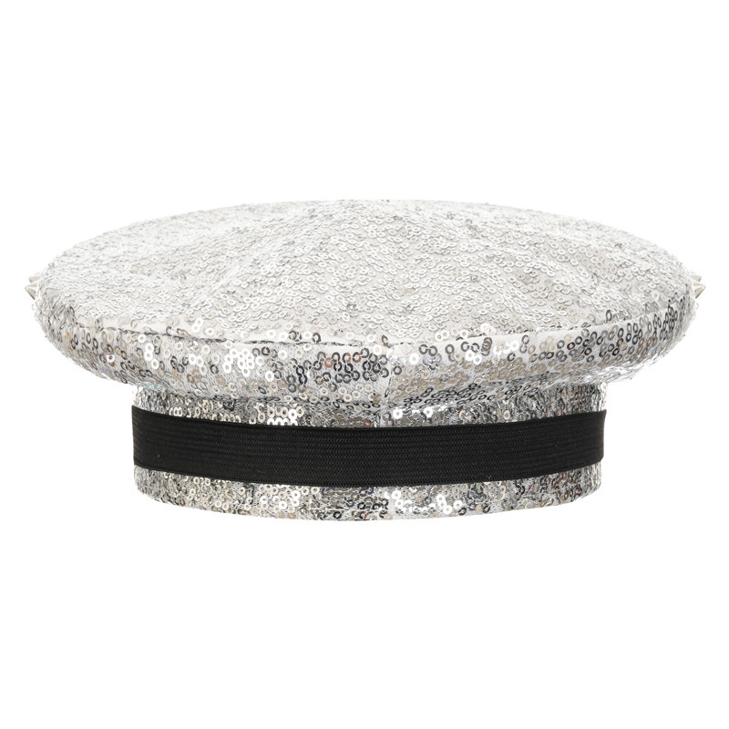Sequin Festival Captain Hat Handmade Rhinestone Visor Cap for Burning Man, Bachelorette Parties, and Stage Performances (Gold / Silver / White)