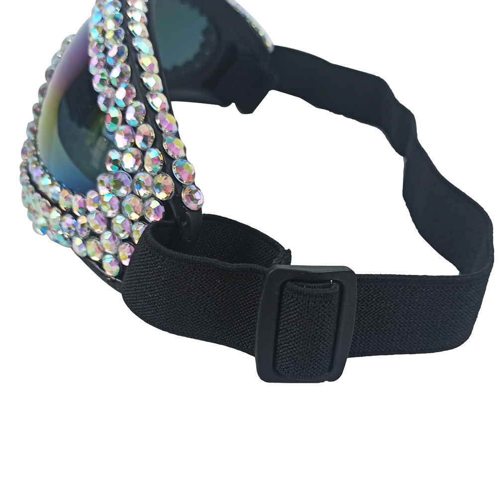 Pearl & Rhinestone Goggles Burning Man Festival Eyewear, Rave Accessories, Iridescent Lens Steampunk Glasses