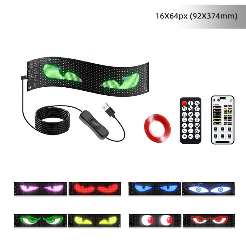 Flexible LED Devil Eyes Windshield Sign Animated Display Panel for Cars & Trucks with Remote Control & Bluetooth App Custom LED Sign for Bars, Shops, Hotels