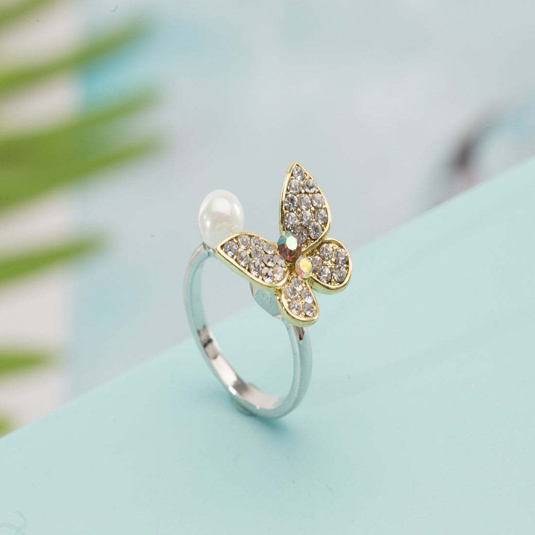 Anxiety Ring Rotating Butterfly Opening Ring Adjustable Anniversary Birthday Gifts For Women Girls - soufeelus