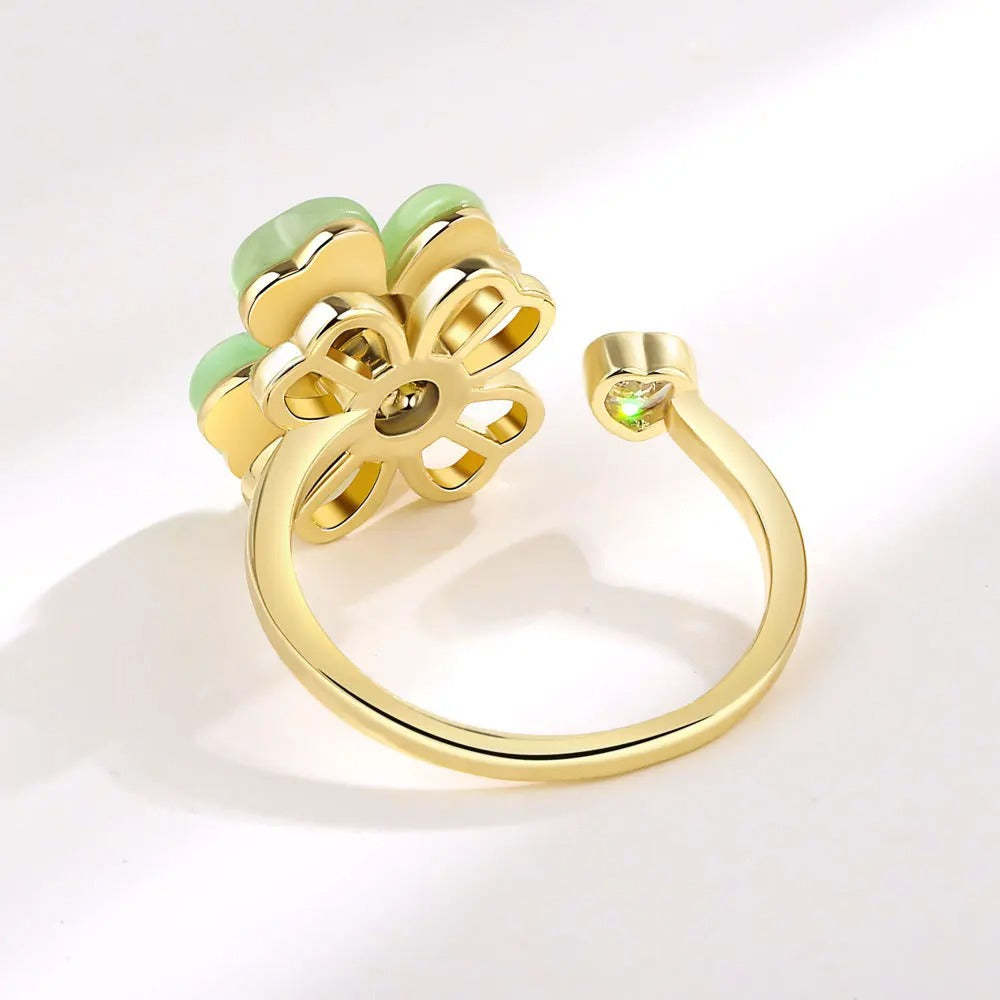 Cat's Eye Four Leaf Clover  Love Anxiety Worry Fidget Spinner Ring