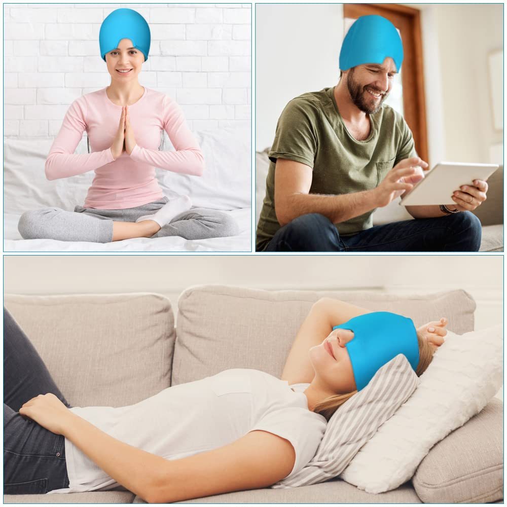 Migraine Relief Hat | Gel Cooling Headache Cap with Cold Therapy, Stretchy Ice Sleep Mask for Migraines, Puffy Eyes & Stress Relief