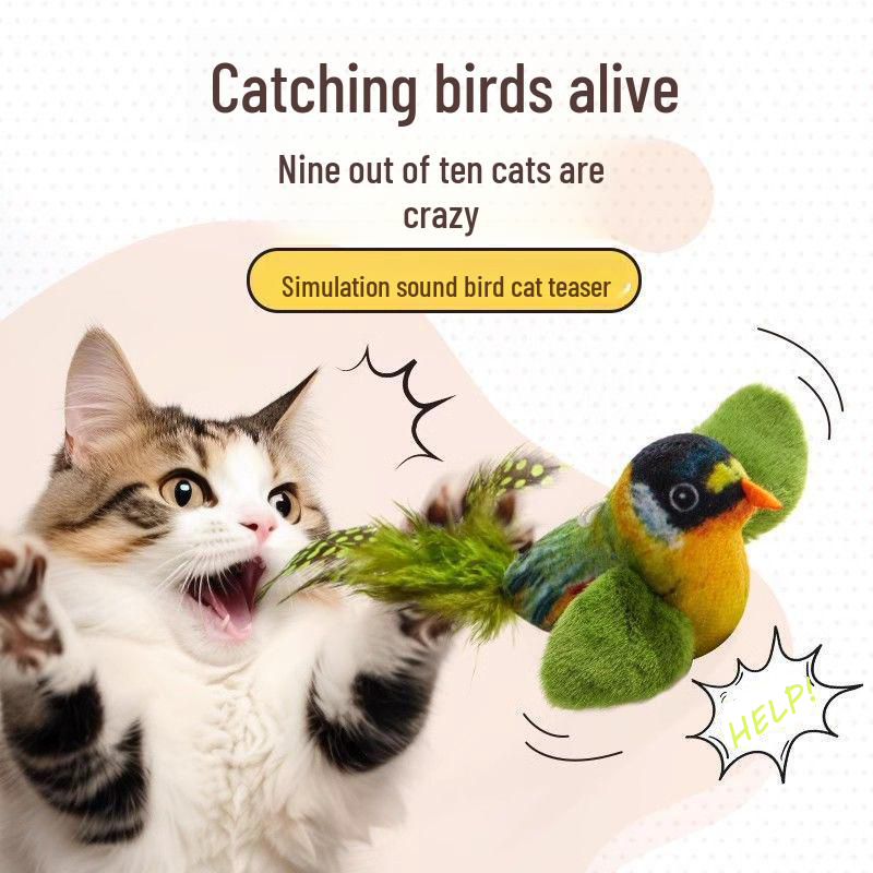 Interactive Plush Bird Cat Toy Hanging Electric Cat Teaser with Realistic Bird Sound for Indoor Play