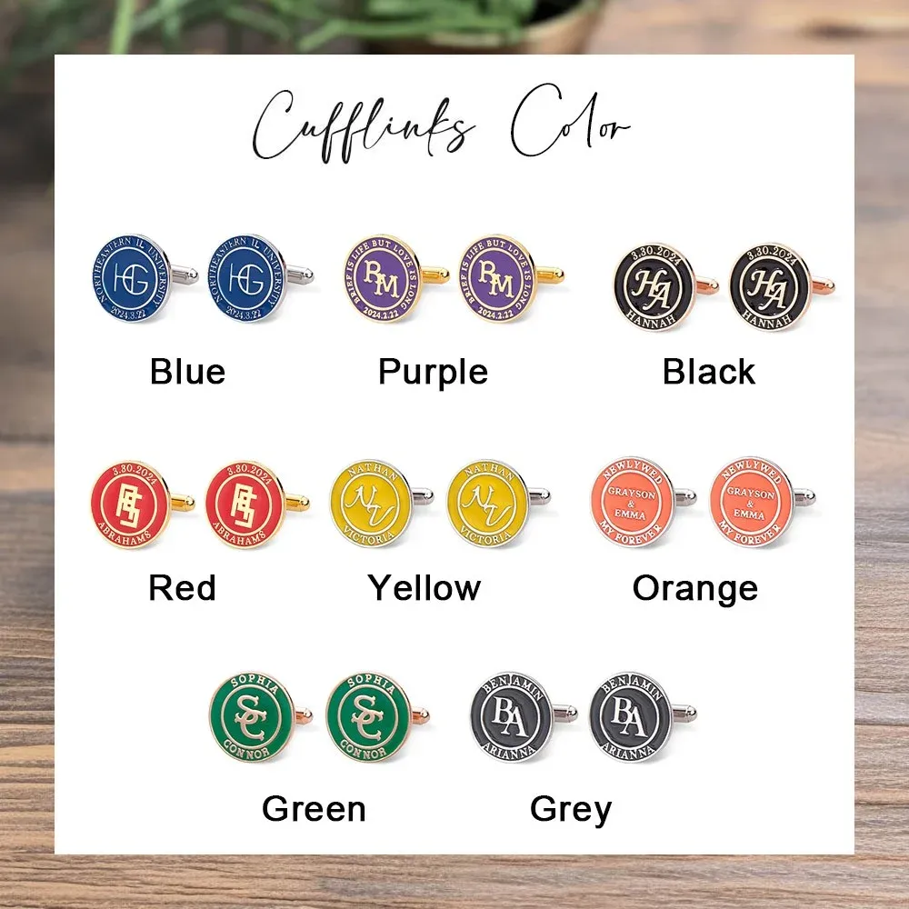 Personalized Name Colorful Enamel Cufflinks, Initials Engraved Cufflinks with Box, Father's Day/Valentine's Day/Wedding Gift for Dad/Husband/Groom