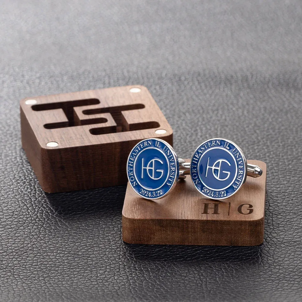 Personalized Name Colorful Enamel Cufflinks, Initials Engraved Cufflinks with Box, Father's Day/Valentine's Day/Wedding Gift for Dad/Husband/Groom
