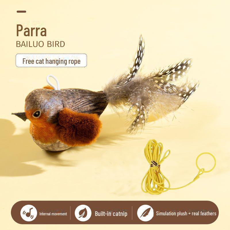 Interactive Plush Bird Cat Toy Hanging Electric Cat Teaser with Realistic Bird Sound for Indoor Play