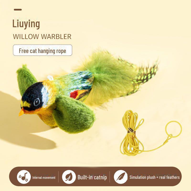 Interactive Plush Bird Cat Toy Hanging Electric Cat Teaser with Realistic Bird Sound for Indoor Play