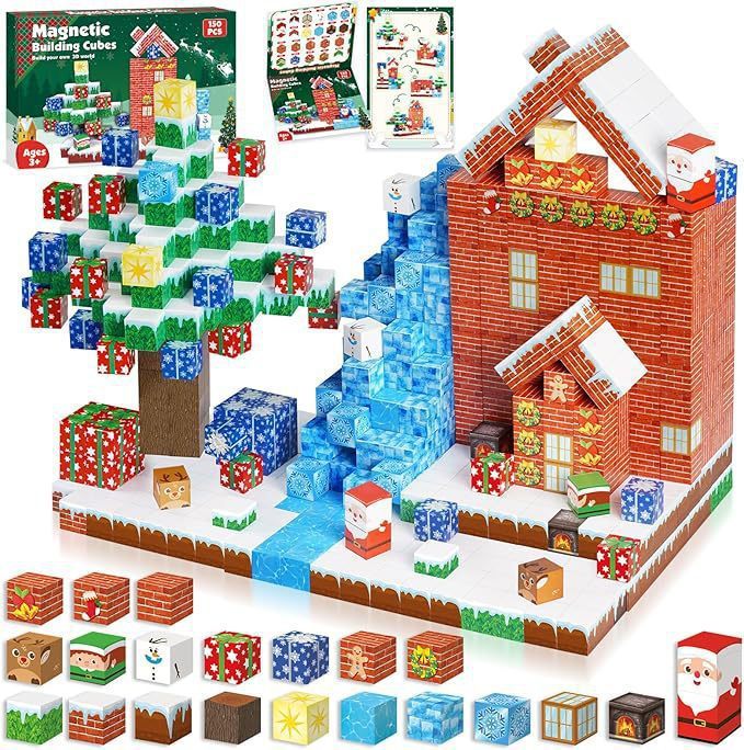 Magnetic Blocks | 100PCS 0.8in Sensory Christmas Magnetic Tiles Building Cubes 2025 Upgraded STEM Game Toys for Toddlers | Christmas Birthday Gifts for Boys & Girls Ages 3-4, 5 6 7 8 9 10 11 12