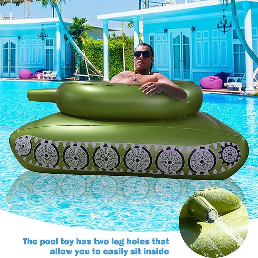 Battle Tank Ride-On Pool Float for Kids – Inflatable Tank Float with Water Squirt Gun, Summer Water Toy for Pool & Beach (Ages 6–12)