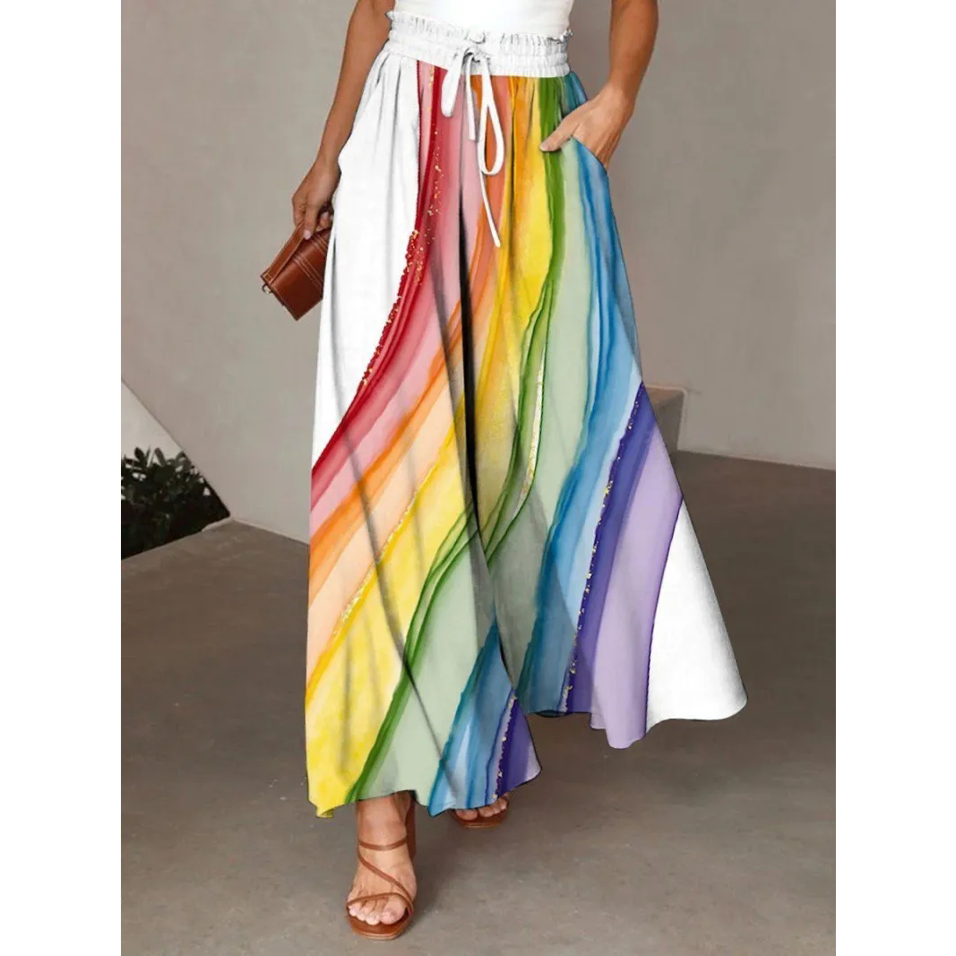 Pride Month 3D Print White Wide-Leg Palazzo Pants for Women S to 3XL Flowy & Feminine Fit