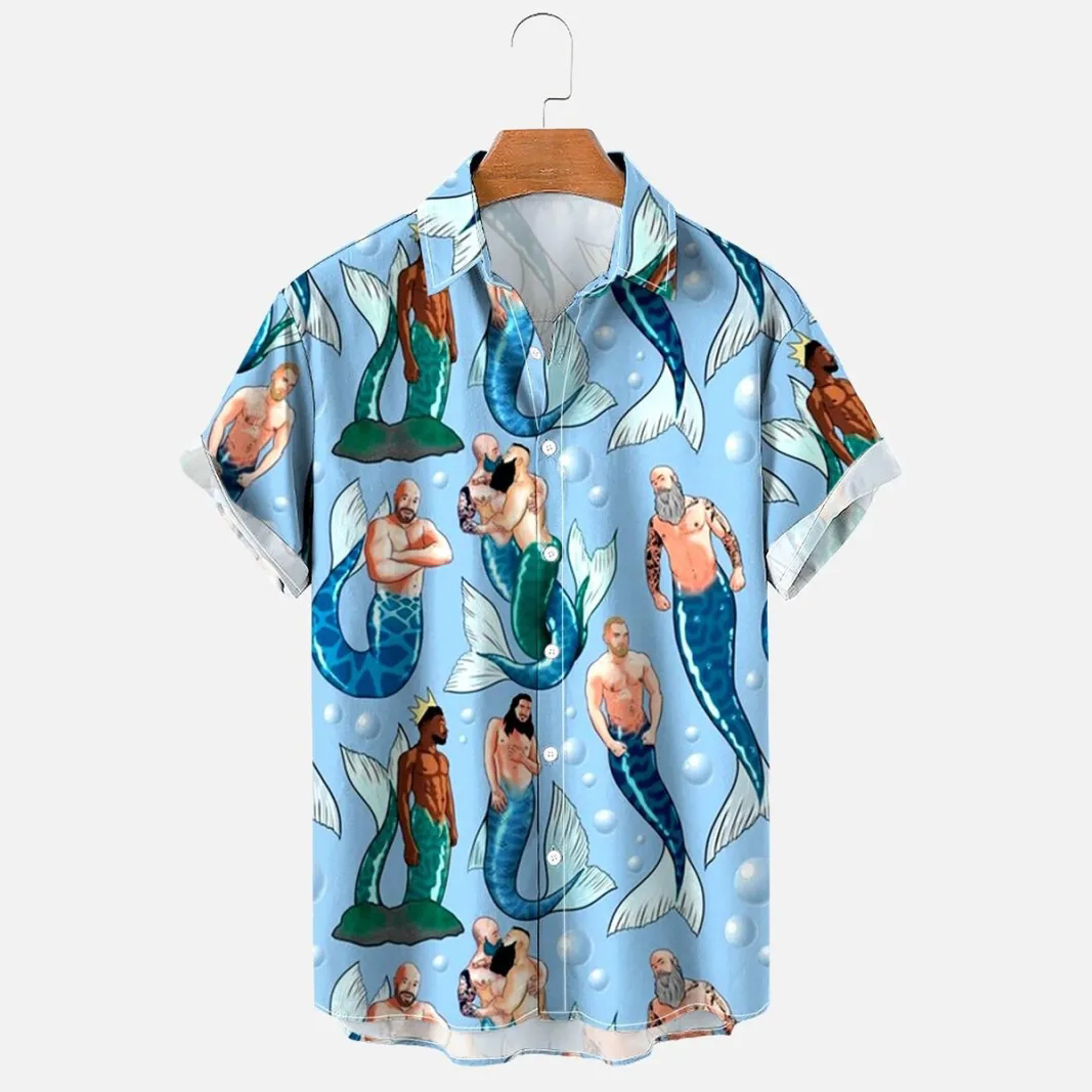 Men's Mermaid Blue Shirt Pride Month From Size S to 5XL with Comfortable Butterfly Mesh Fabric Material For LGBTQ
