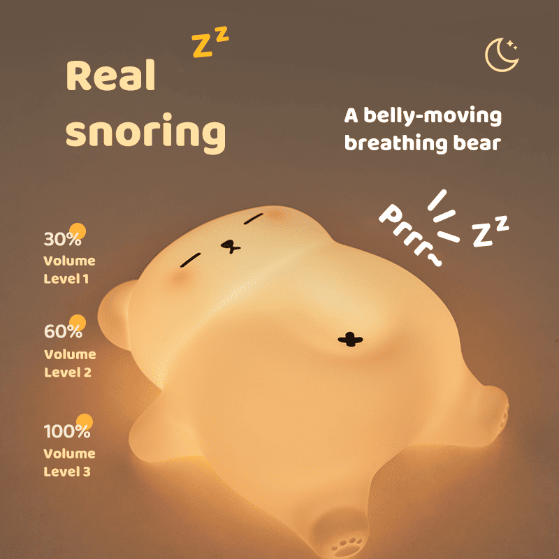 Breathing Bear Silicone Night Light | Squishy Snuggly Sleep Companion with Calming Sounds & LED Glow, Perfect Gift