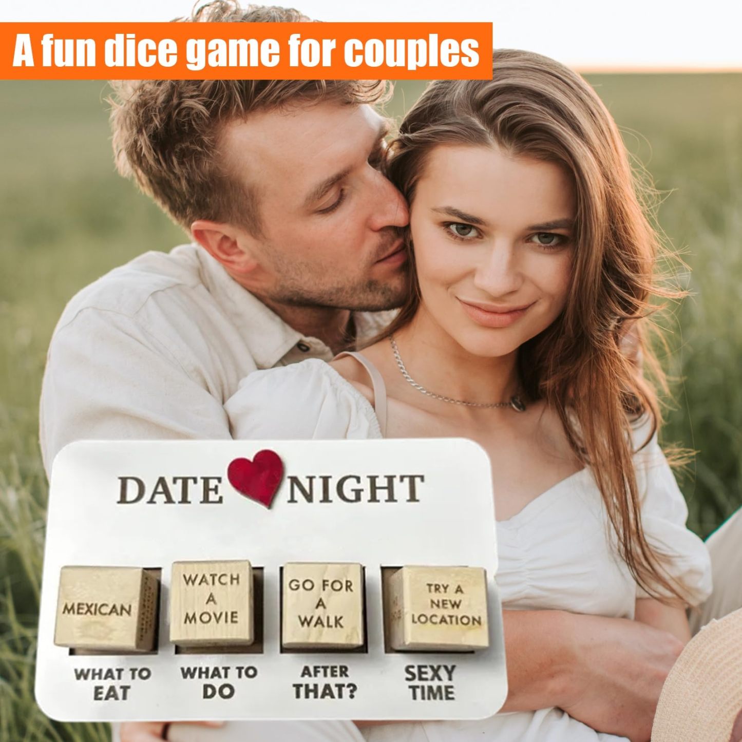 Romantic Couple Dice Game Wooden Date Night Game with Unique Cards, Perfect for Anniversaries & Special Occasions