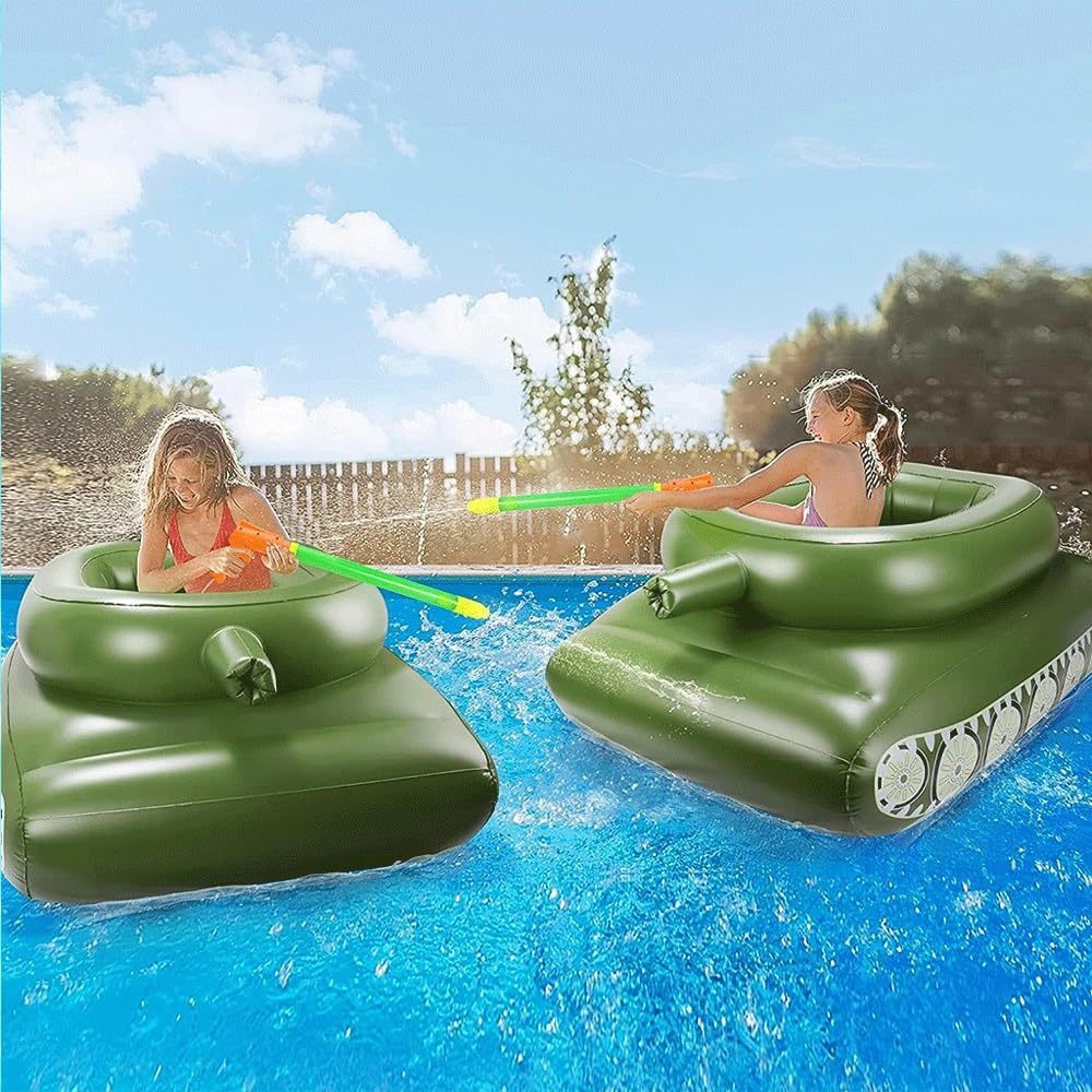 Battle Tank Ride-On Pool Float for Kids – Inflatable Tank Float with Water Squirt Gun, Summer Water Toy for Pool & Beach (Ages 6–12)