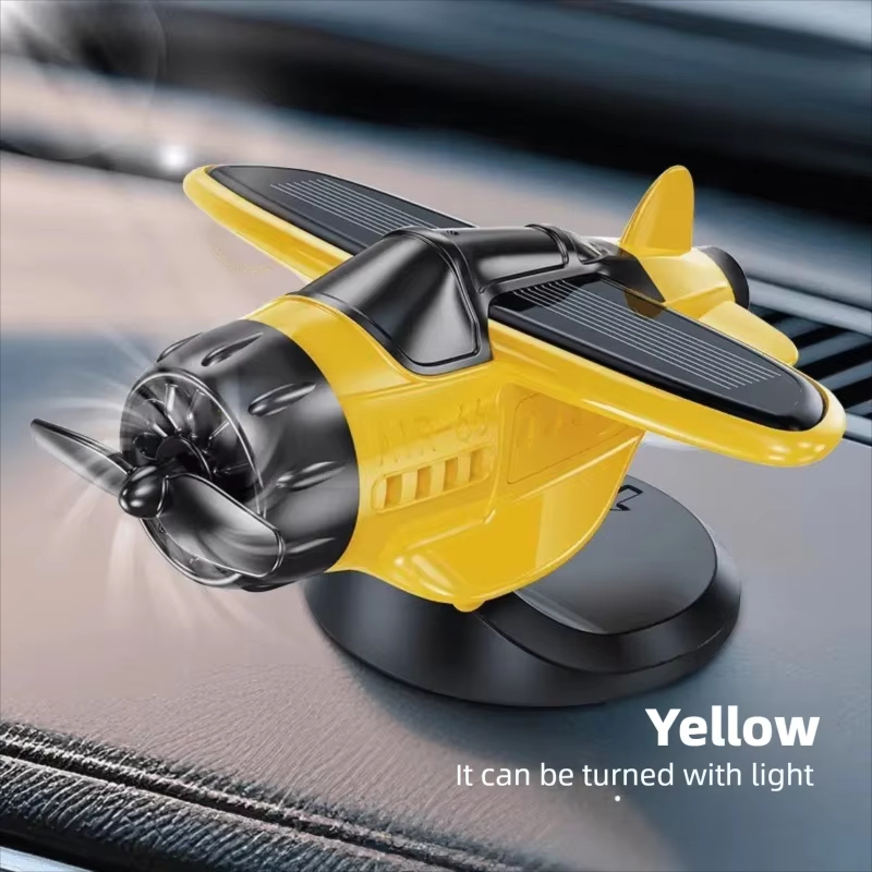 Solar Powered Fighter Jet Model | Car Dashboard Ornament with Rotating Propeller, Solar Airplane Decoration for Car Interior