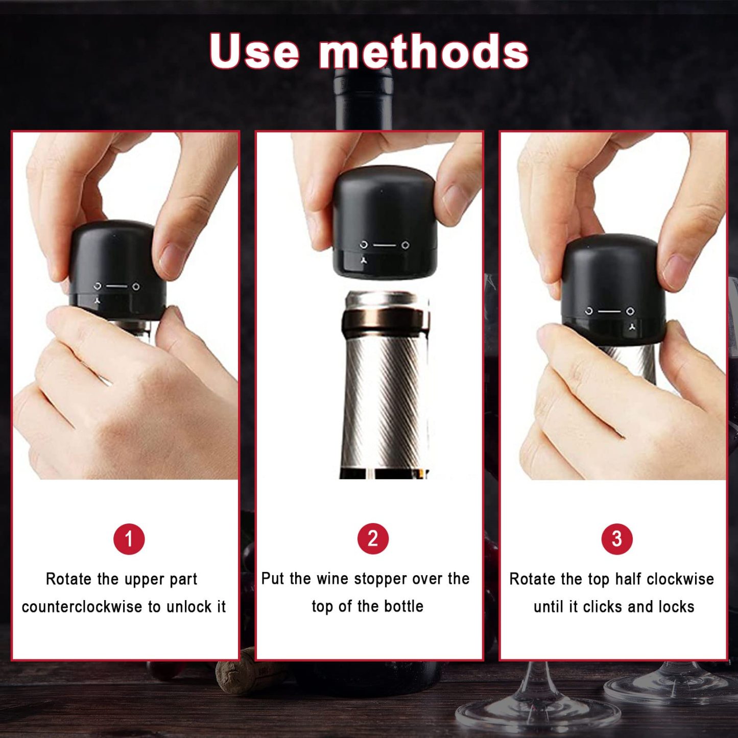 Wine Saver Vacuum Bottle Stopper –  3 Pack Reusable Wine Preserver Pump Cork for Airtight Seal
