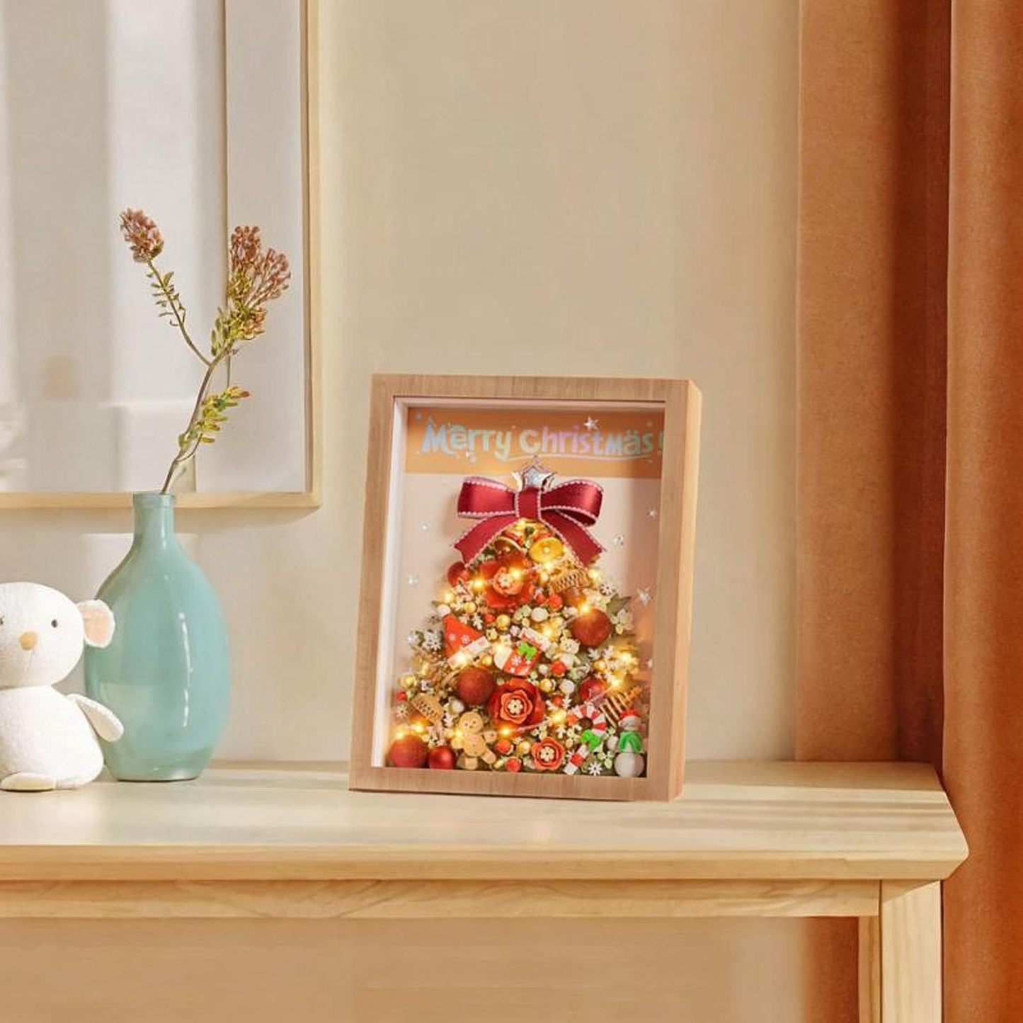 Christmas Tree Frame Building Blocks | Unique Romantic Holiday Gift, Practical Christmas Ornament for Fireplace or Party Favors