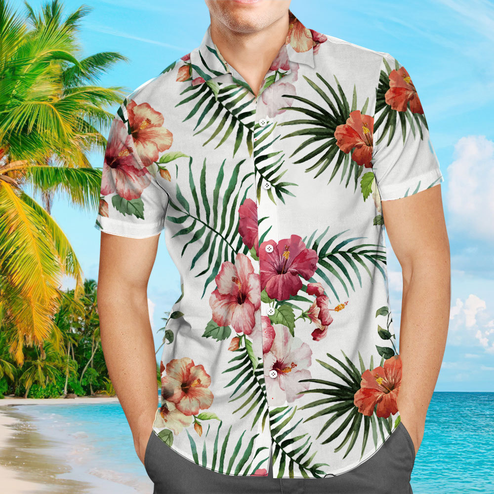 Men's Hawaiian Shirt White Shirt with Summer Flowers Pattern Aloha Beach Shirt From Size S to 5XL Tropical Shirt For Him