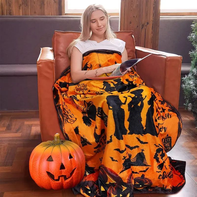 Movie Witch Blanket Halloween Throw Blankets for Women Witch Flannel Fleece Spooky Blankets