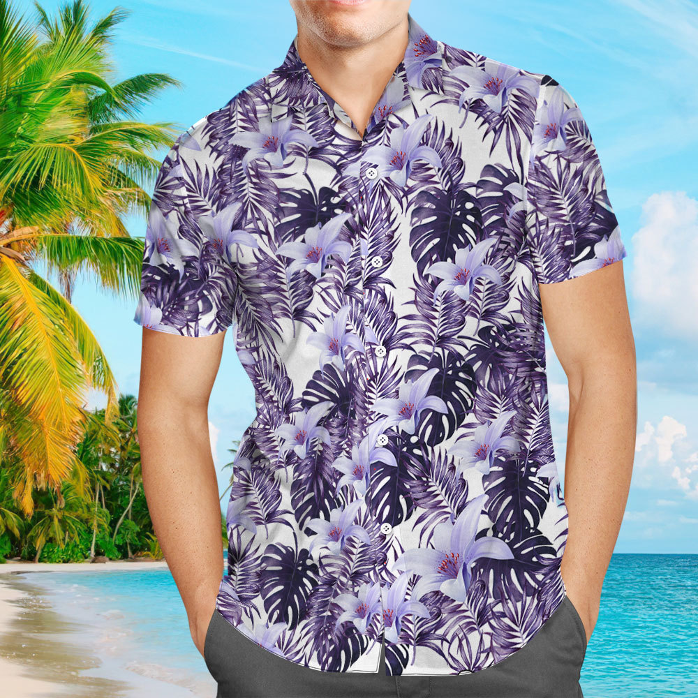 Men's Hawaiian Shirt urple Rainforest Leaves Pattern Aloha Beach Short