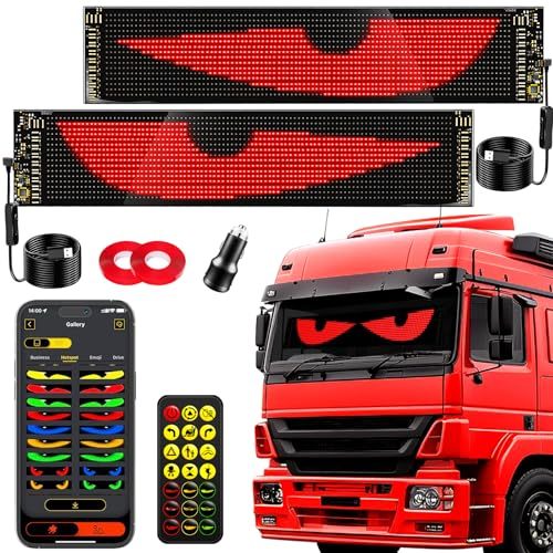 Flexible LED Devil Eyes Windshield Sign Animated Display Panel for Cars & Trucks with Remote Control & Bluetooth App Custom LED Sign for Bars, Shops, Hotels