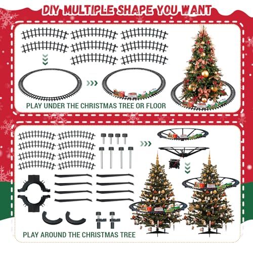 Christmas Train Set - Hanging Train Toys Around Under The Christmas Tree w/Smoke, Whistle (Turn on/Off) & Lights, Toys Decoration for 3 4 5 6 7 8+ Boys Girls