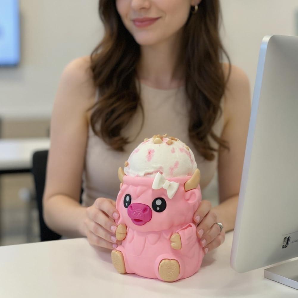 Christmas Gifts Cute Cow Style Ice Cream Pint Holder with Handle and Spoon – Reusable Antifreeze Cooler Sleeve for Ice Cream, Drinks, and Desserts – Funny Cow Gifts for Ice Cream Lovers