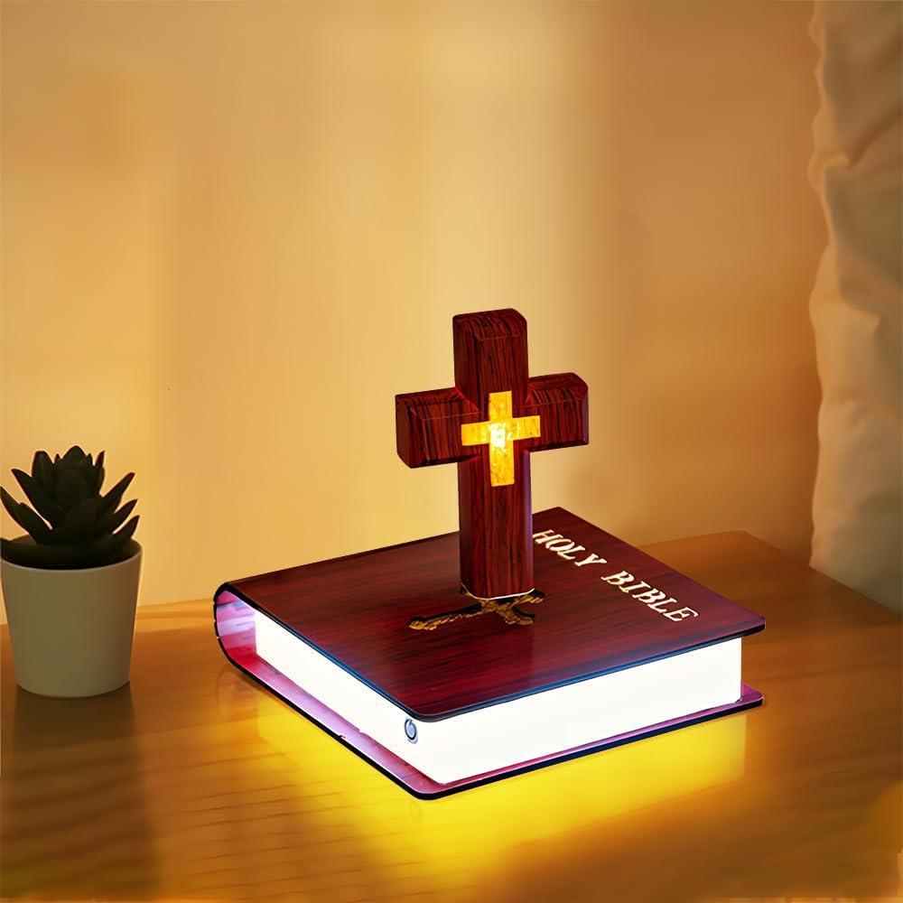 Handmade Levitating Cross Lamp, Technology Handmade Floating Cross, Magnetic Levitating Cross Lamp Bible Nightlight, Maglev Cross Ornament, Halloween Decoration with Glowing Base Festival Gift