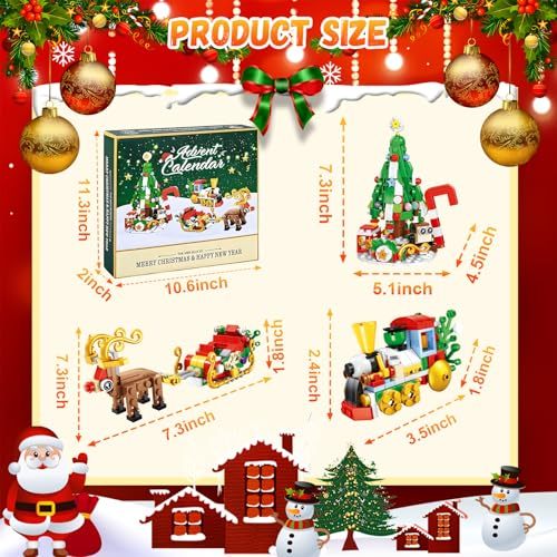 Christmas Advent Calendar 2025 Building Blocks for Adults- 24 Pack Assembly Blocks 24 Days Countdown Advent Calendar with Christmas Tree, Reindeer Sleigh & Train