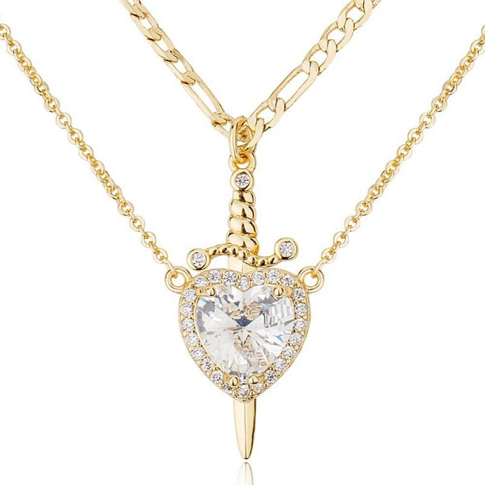 Heart Sword Necklace For Couples Stainless Steel Twist Water Wave Chain Cuban Chain Dainty Trendy Matching Sword And Heart Necklace Set Jewelry Gift