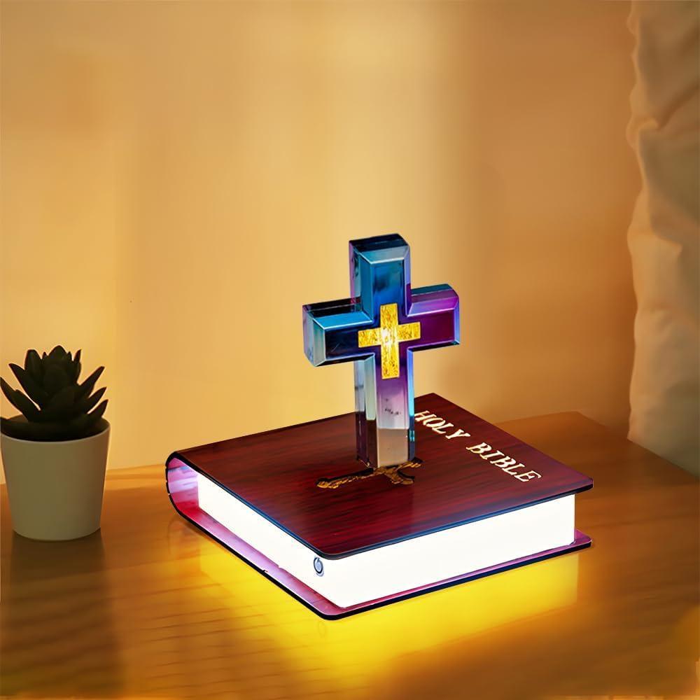 Handmade Levitating Cross Lamp, Technology Handmade Floating Cross, Magnetic Levitating Cross Lamp Bible Nightlight, Maglev Cross Ornament, Halloween Decoration with Glowing Base Festival Gift