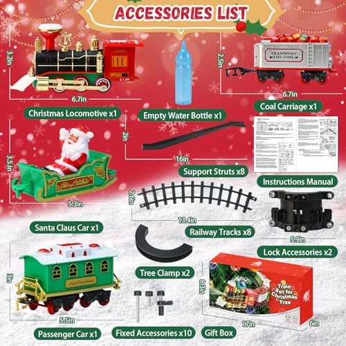 Christmas Train Set - Hanging Train Toys Around Under The Christmas Tree w/Smoke, Whistle (Turn on/Off) & Lights, Toys Decoration for 3 4 5 6 7 8+ Boys Girls