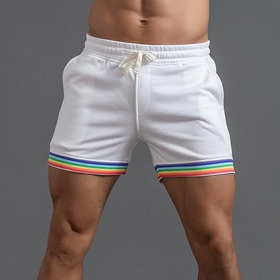 2025 Men's 3D Digital White Print Compression Beach Shorts Striped Sporty Swimwear | Slim Fit, Youth Style, M–4XL