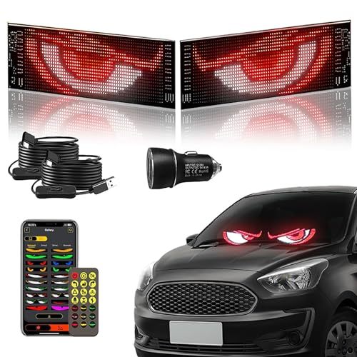 Flexible LED Devil Eyes Windshield Sign Animated Display Panel for Cars & Trucks with Remote Control & Bluetooth App Custom LED Sign for Bars, Shops, Hotels