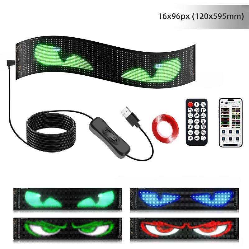 Flexible LED Devil Eyes Windshield Sign Animated Display Panel for Cars & Trucks with Remote Control & Bluetooth App Custom LED Sign for Bars, Shops, Hotels