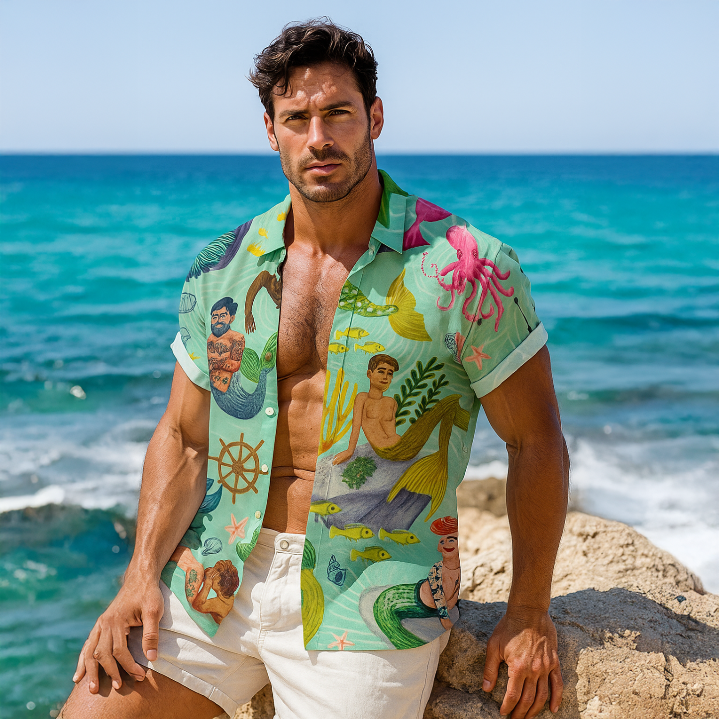 Men's Mermaid Green Shirt Pride Month From Size S to 5XL with Comfortable Butterfly Mesh Fabric Material For LGBTQ