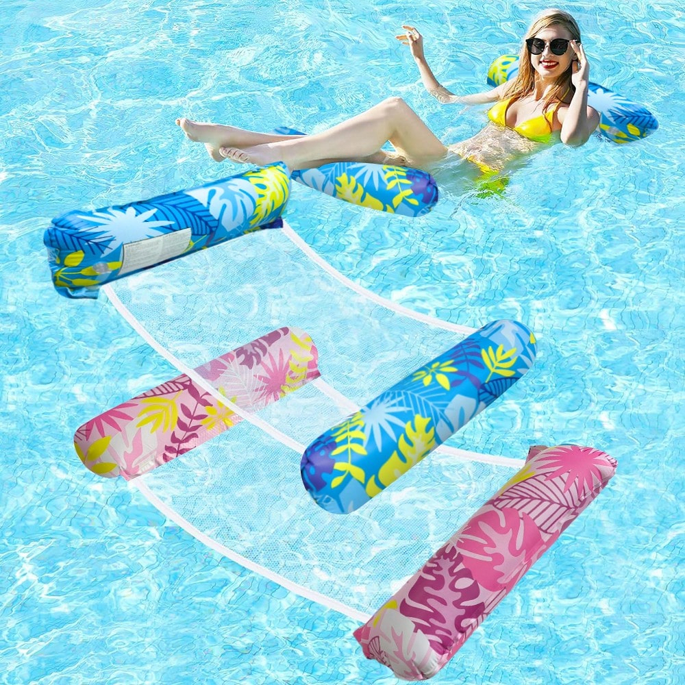 1-Piece Inflatable Floating Hammock Leaf-Shaped Double-Tube Pool Float