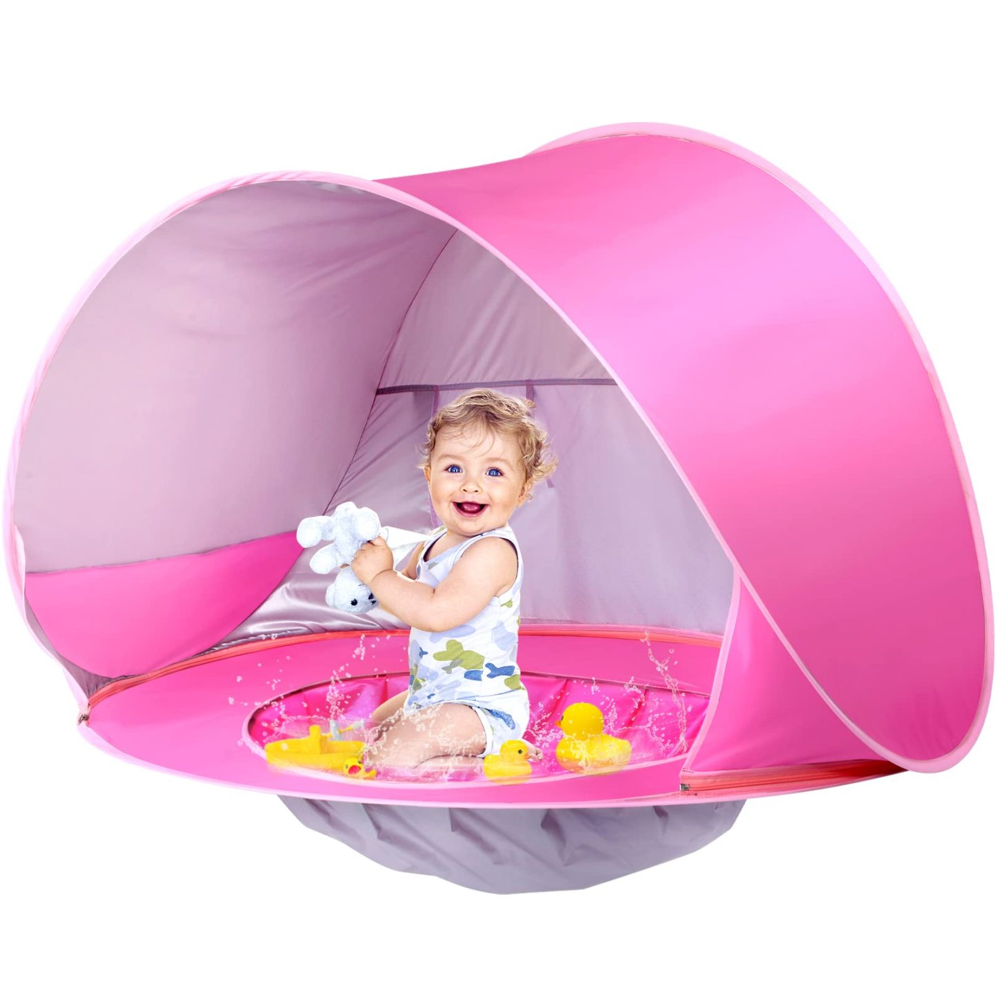Baby Beach Tent with Mini Pool Pop-Up UV Sun Shelter UPF 50+, Removable Canopy & Carry Bag