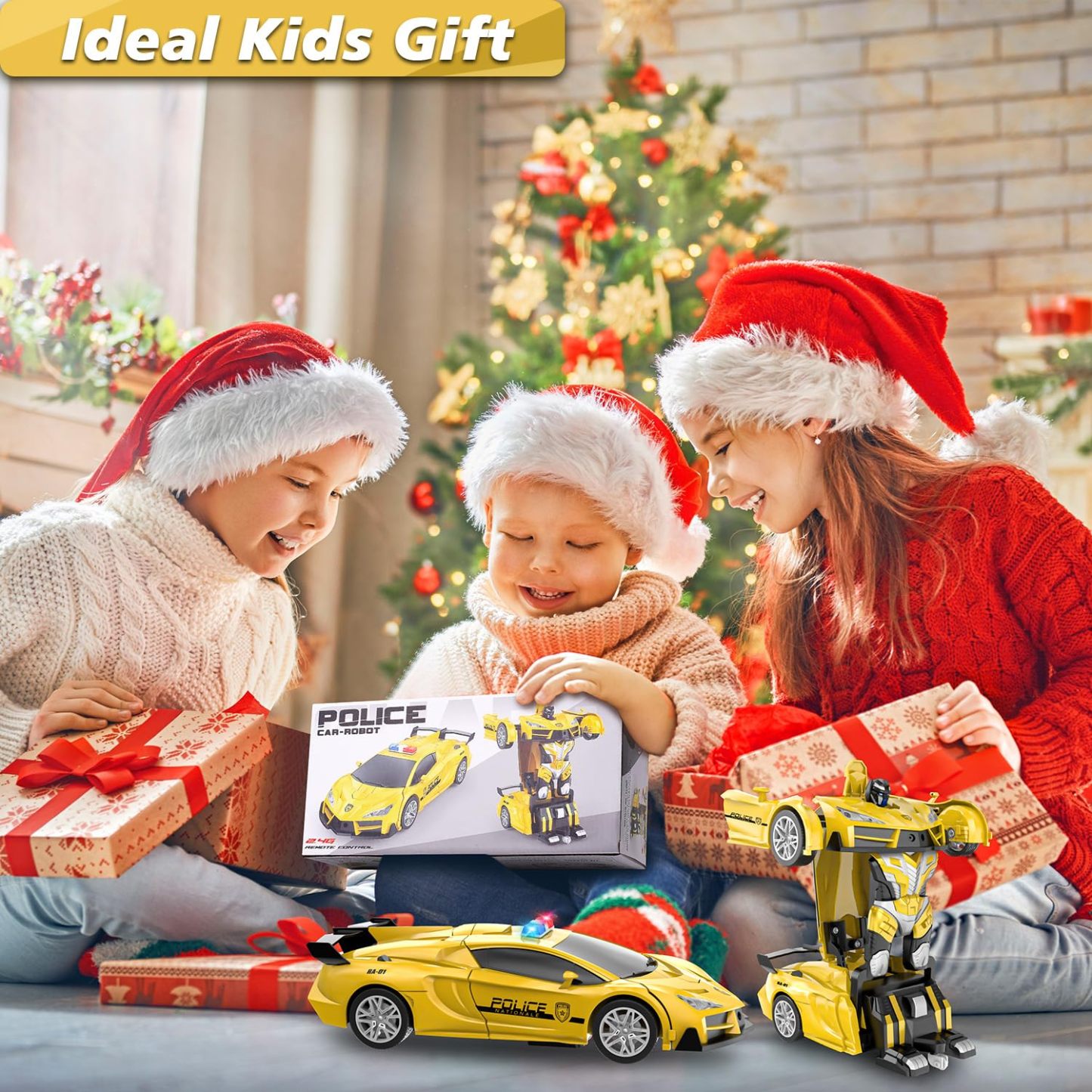 BUY 2 20% OFF Remote Control Car with One Button Transformation, RC Cars Transforming into Robot, 2.4Ghz 360 Degree Rotation Police Car with Light, 1:18 Scale Transform Toys for Boys Girls Kids 4-7 8-12 6-8