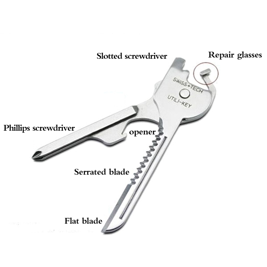 6-in-1 Multifunctional Key-Shaped Tool – Foldable Knife, Screwdriver, Bottle Opener, and Keychain EDC Tool for Camping, Hiking, Outdoor Use