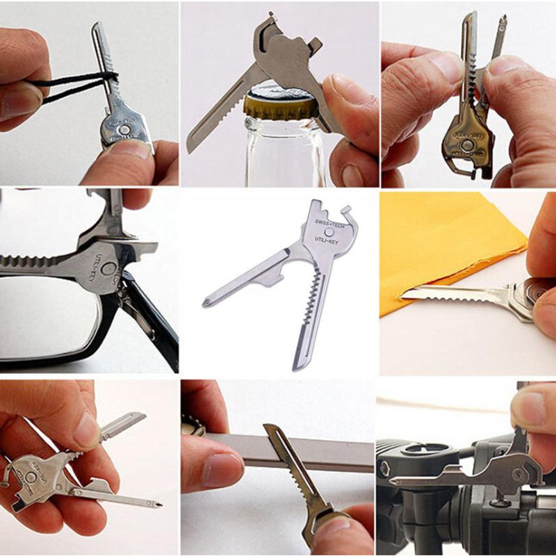 6-in-1 Multifunctional Key-Shaped Tool – Foldable Knife, Screwdriver, Bottle Opener, and Keychain EDC Tool for Camping, Hiking, Outdoor Use