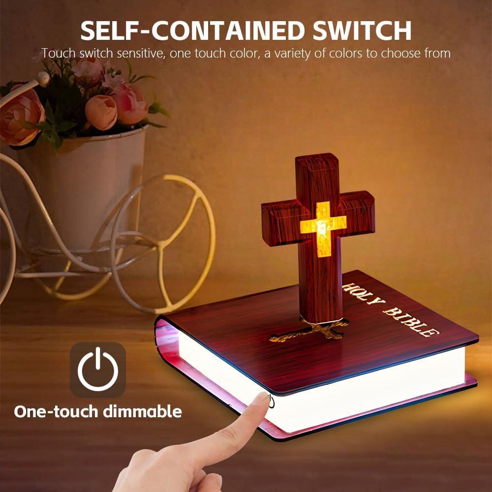 Handmade Levitating Cross Lamp, Technology Handmade Floating Cross, Magnetic Levitating Cross Lamp Bible Nightlight, Maglev Cross Ornament, Halloween Decoration with Glowing Base Festival Gift